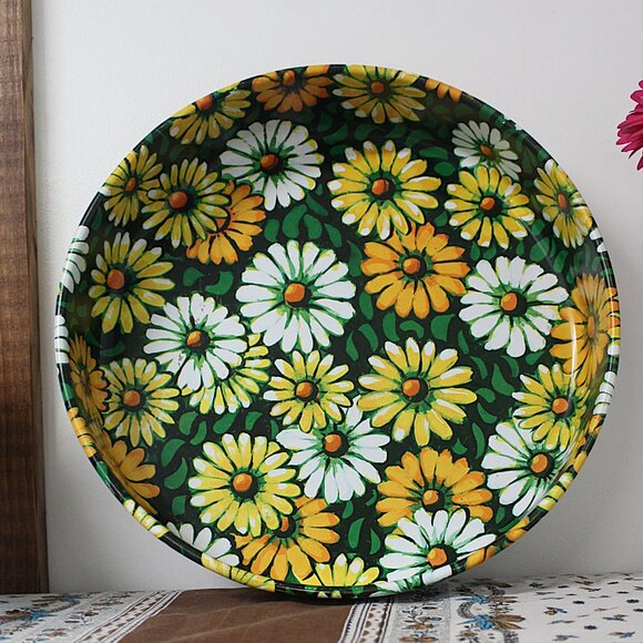 Vintage Marsh Allan Metal Flower Power Daisy Round Tray 1960'S 12.25" Dia. - Picture 8 of 9